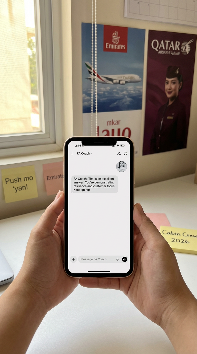 Answer Practice Partner · Cabin Crew Edition conversation preview on a phone