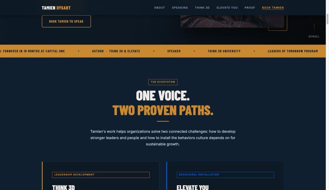 The ecosystem section routing visitors to Think 3D or Elevate You