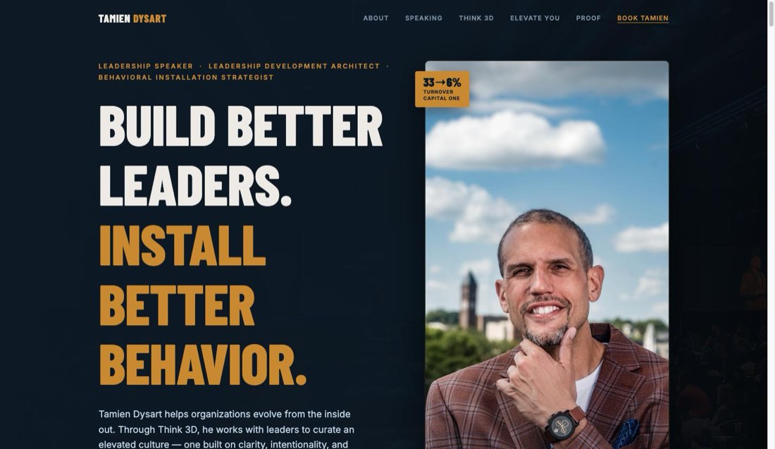 Tamien Dysart personal brand website homepage