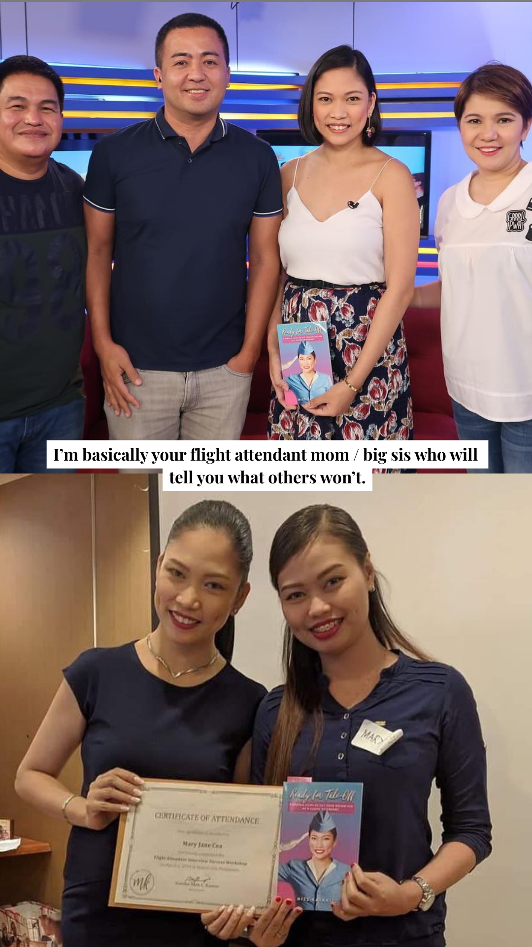 AirDrop photo celebrating a cabin crew result with Miss Kaykrizz's book