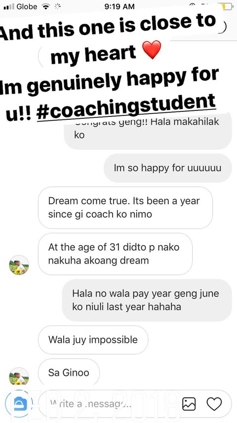 Instagram message thanking Ruth for cabin crew content